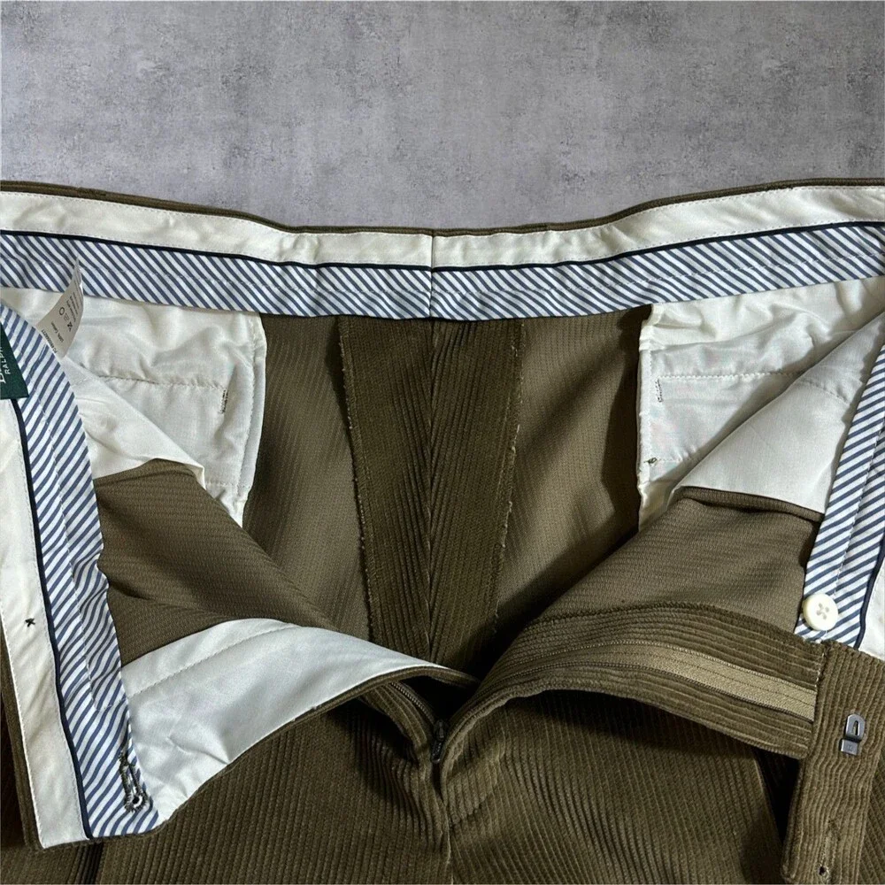 RALPH LAUREN Vintage Corduroy Pant Men 38X30 Pleated and Cuffed Chino Brown